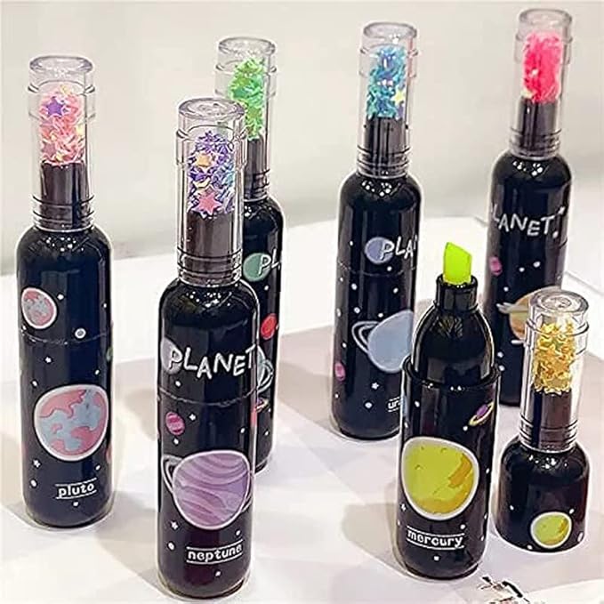 Zap: Space-Themed Highlighter Set with Fluorescent Neon Colors & Unique Planet Design (6 Pcs)