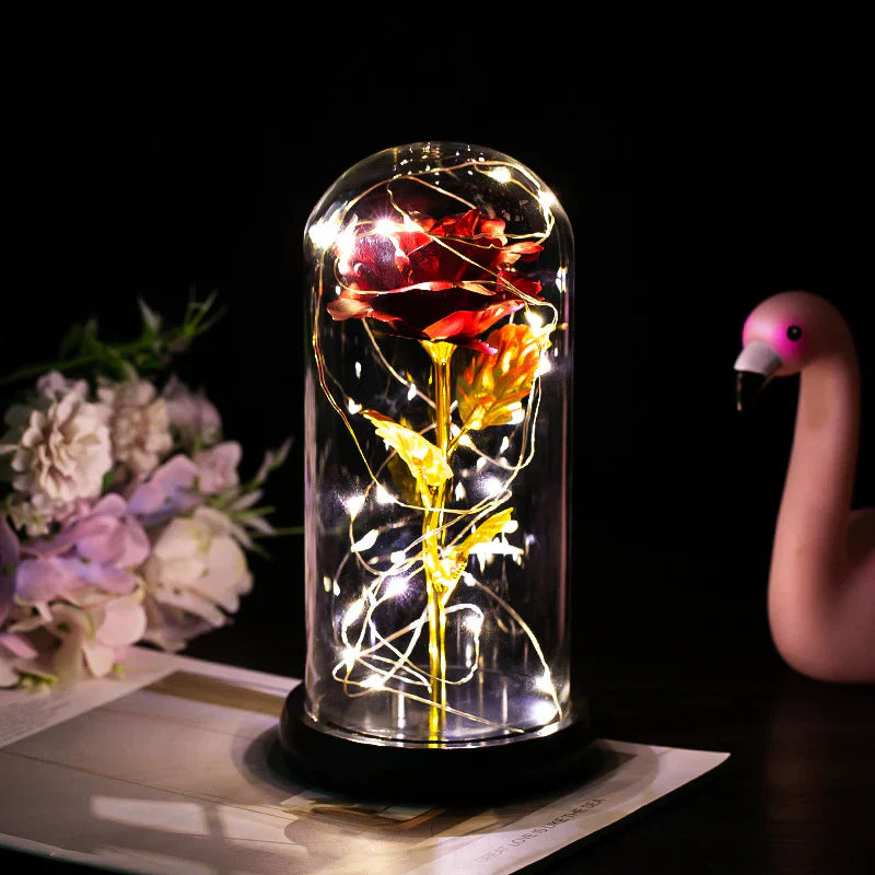 LoveBloom: Forever Glass Rose with Built-in Fairy Lights - Crystal Diamond Cut Rose for Romantic Gifting for Girlfriend & Home Décor