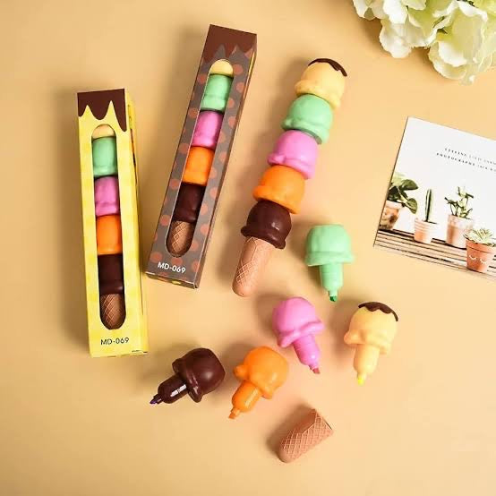 Shweet: Ice Cream-Themed Stackable Highlighter Set – Fun & Colorful Mini Markers for Kids, DIY & Art Projects