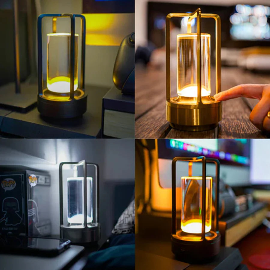 Elegance: Modern Crystal LED Table Lamp with Touch Control, 3-Color Stepless Dimming & Rechargeable Cordless Design for Home & Outdoor Décor