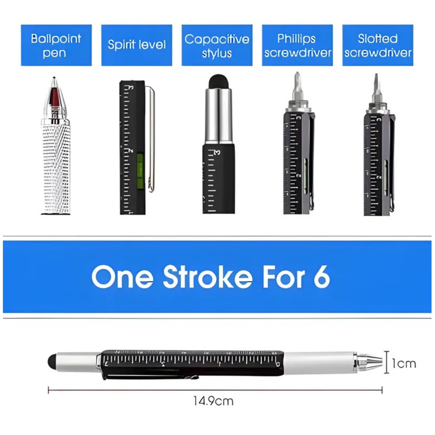 Mech: 5-in-1 Multifunction Tool Pen, Ballpoint Pen with Screwdriver, Touch Stylus, Ruler, Spirit Level & Multi-Tool Functions for Everyday Use & Gifting