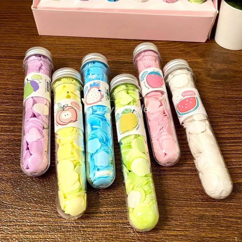 FruityClean: Set of 3 Cute Travel-Friendly Hand Soap Paper Flake Tubes – Perfect for On-the-Go Hygiene