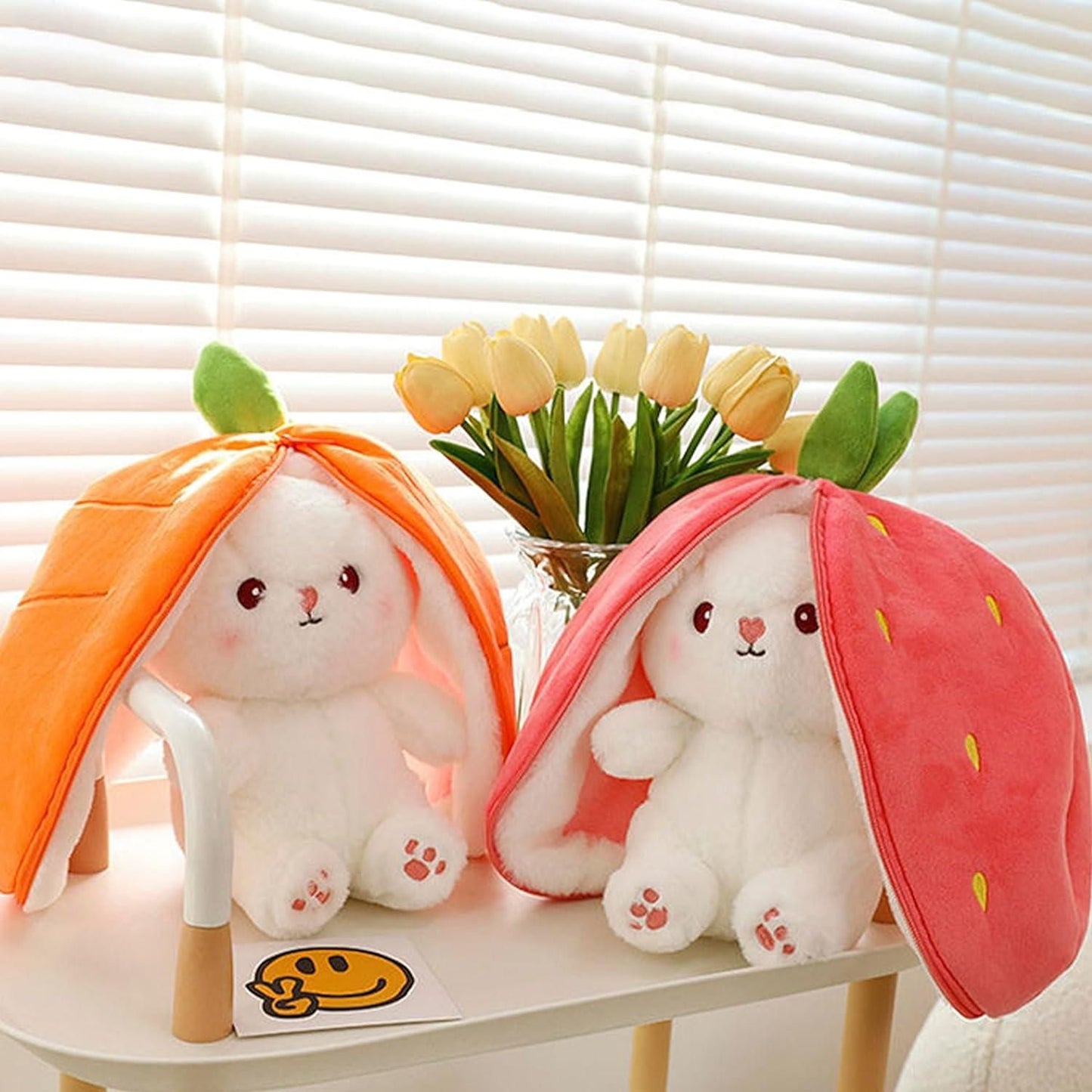 PeekaBoo: Reversible Strawberry Bunny Plush Toy Pillow with Zipper – Soft & Cuddly Gift for Kids & Plush Lovers