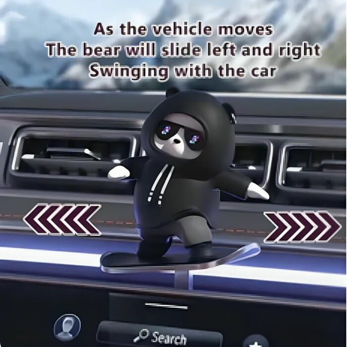 SkateMate: Skater Bear Dashboard Ornament with Fun Pulley Design for Car Interior Décor & Gifts