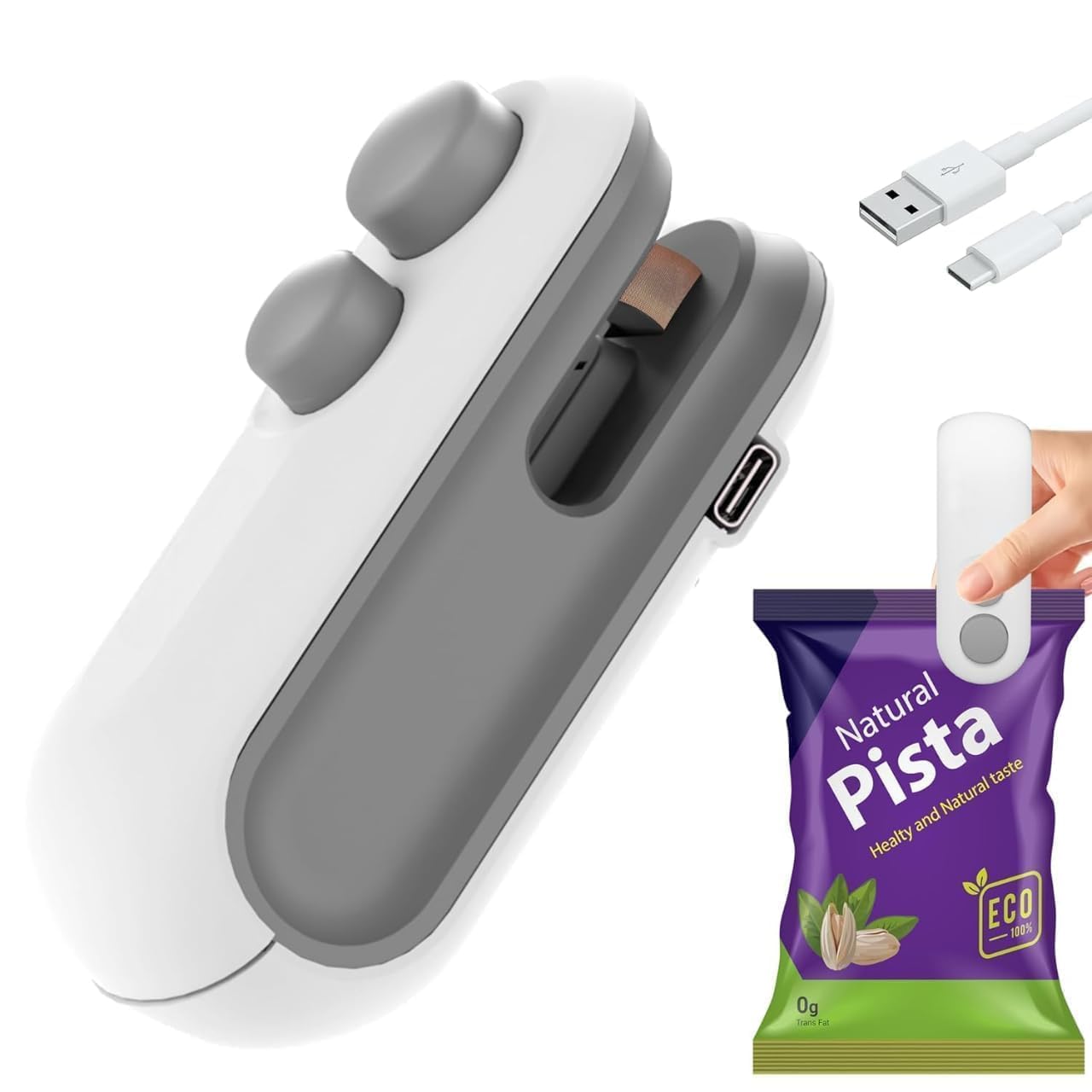Sealy: 2-in-1 Mini Bag Sealer & Cutter, USB-C Rechargeable Portable Handheld Food Storage Sealing Machine for Snacks, Chips & Plastic Packets