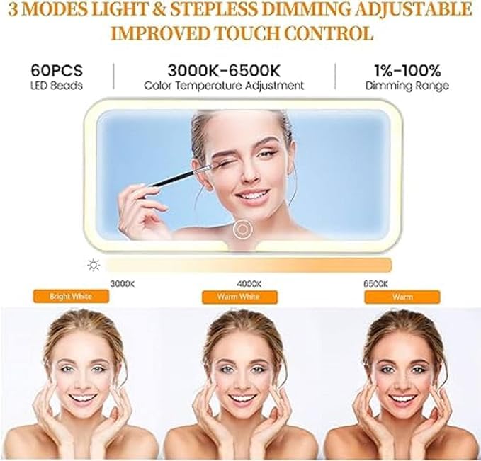 Virror: LED Visor Vanity Mirror with 3 Light Modes, 80 LEDs & Rechargeable Touch Control for Cars & SUVs