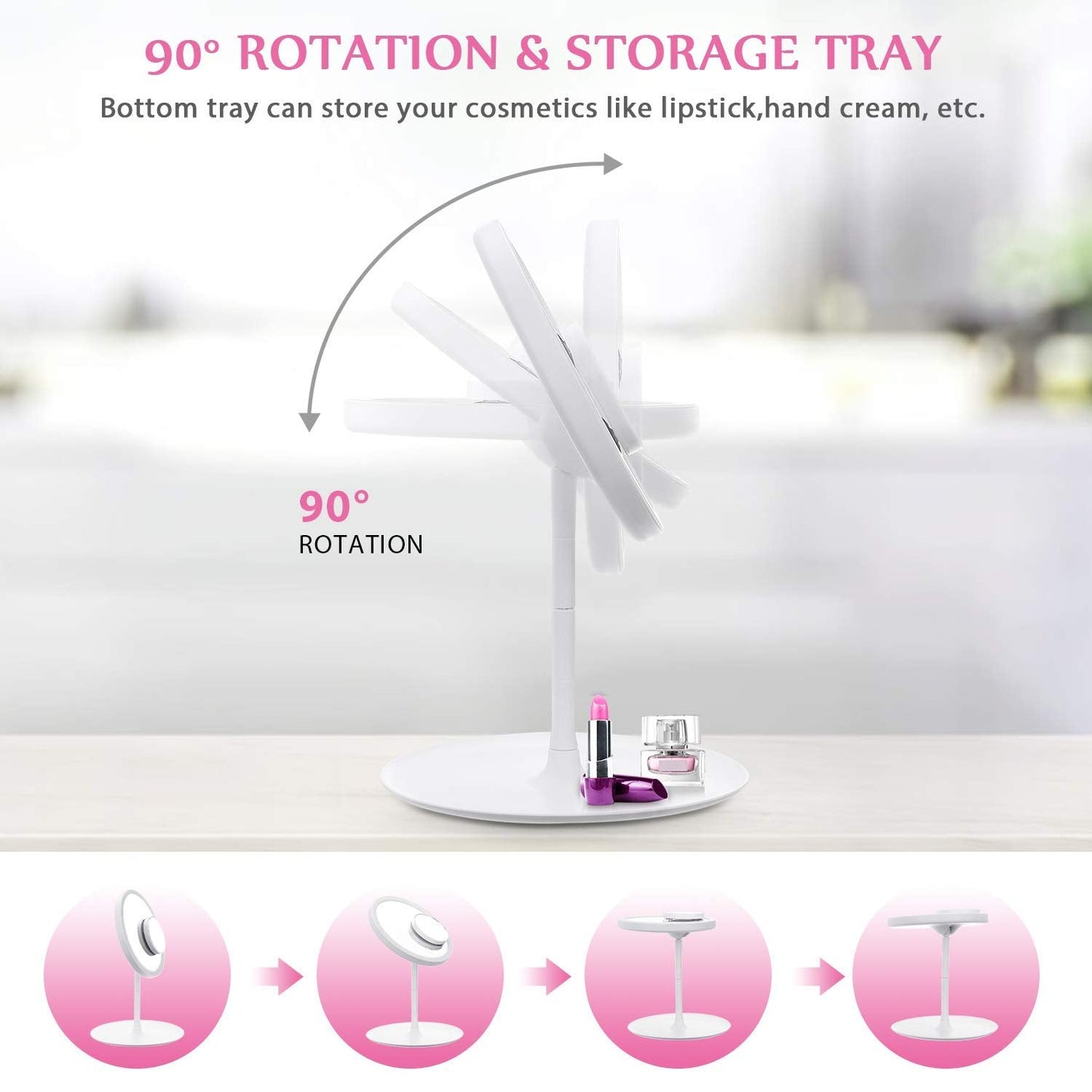 Vanityy: LED Makeup Mirror with Touch Screen, Adjustable Brightness & Rechargeable Light for Flawless Beauty Routine