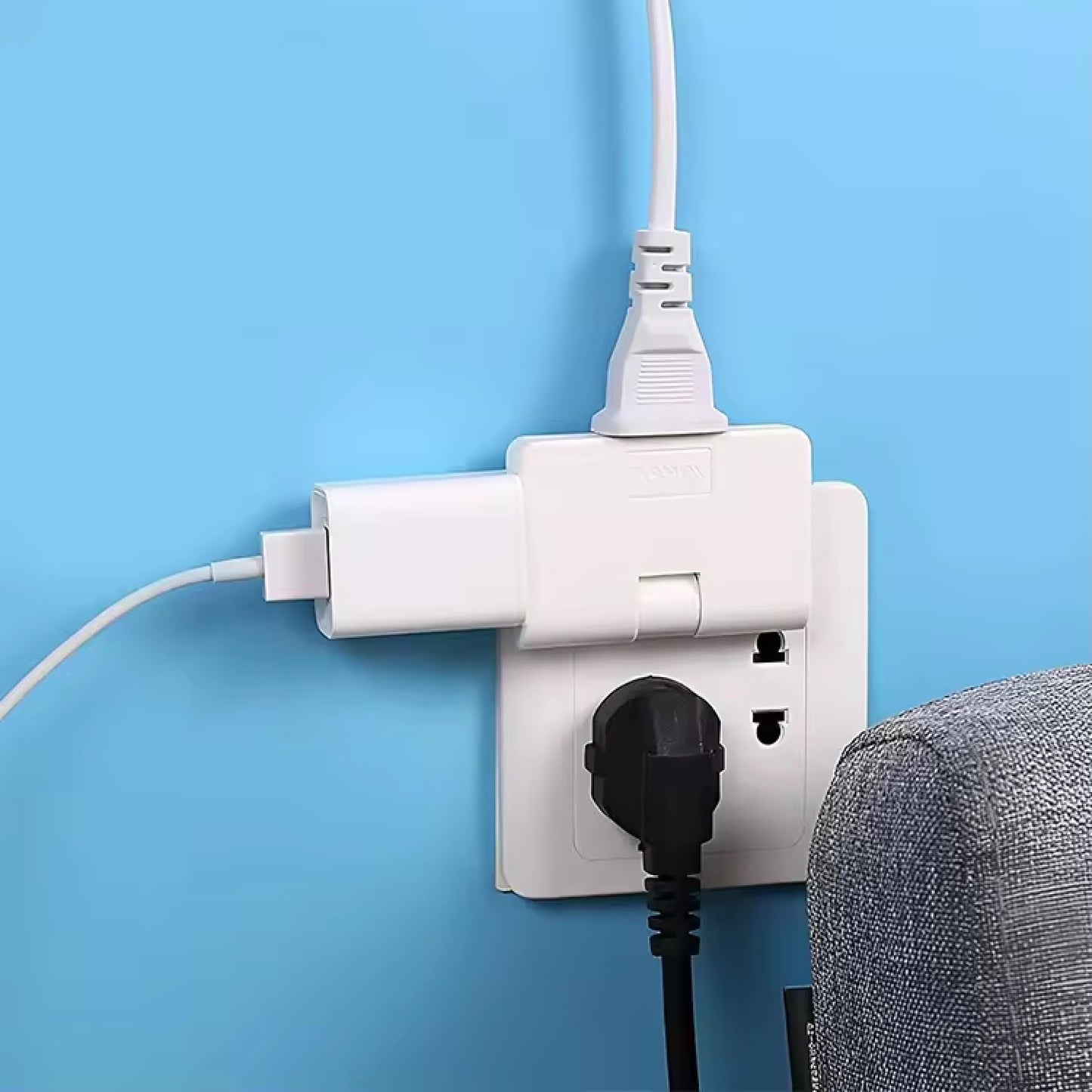 FlexiPlug: 2Pcs — 3-in-1 Foldable Plug Adapter with Dual Sockets, 180° Rotating Multiplug for Cramped Spaces, Travel, Desk & Daily Use