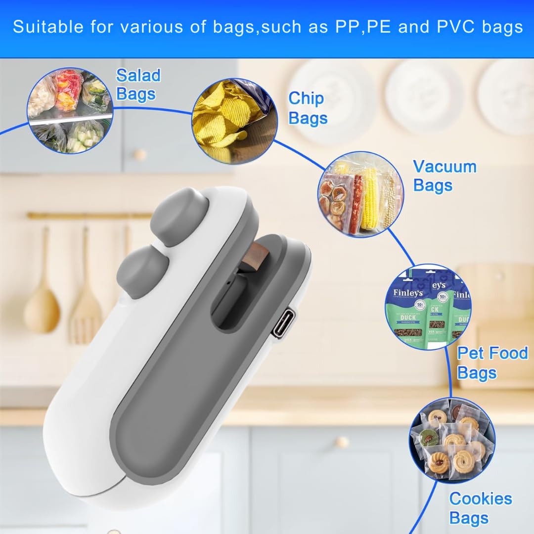 Sealy: 2-in-1 Mini Bag Sealer & Cutter, USB-C Rechargeable Portable Handheld Food Storage Sealing Machine for Snacks, Chips & Plastic Packets