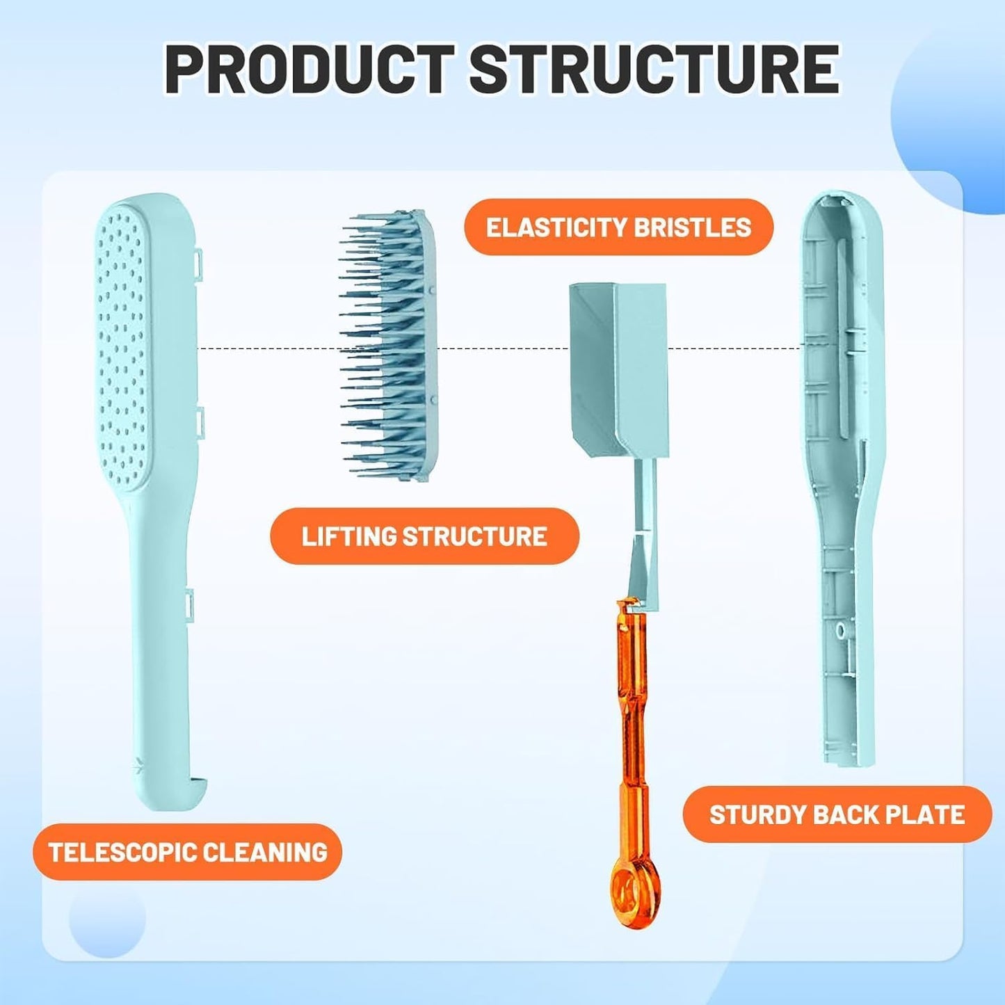 TangleFree: Self-Cleaning Hair Brush with Retractable Bristles for Easy Detangling & Anti-Static Massage