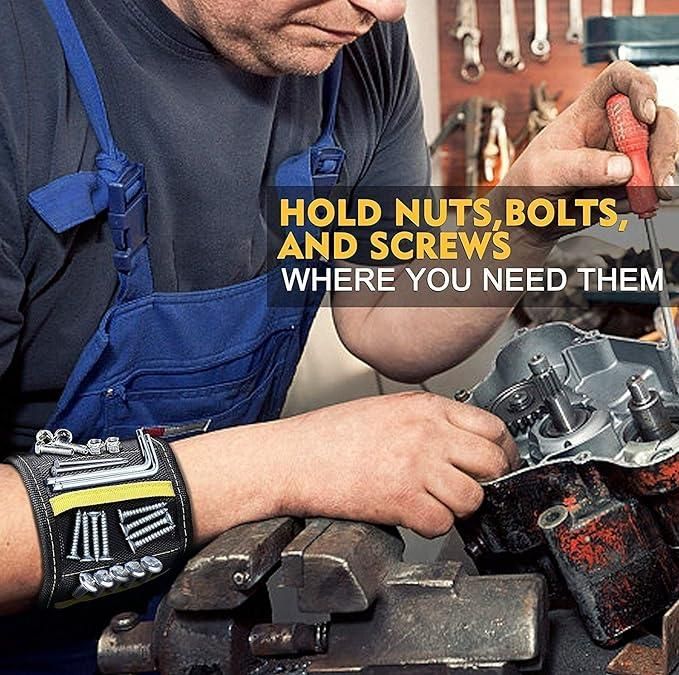 NutMag: Magnetic Wristband for Tools with Strong Adjustable Strap for Holding Screws, Nails, Bolts & Drill Bits