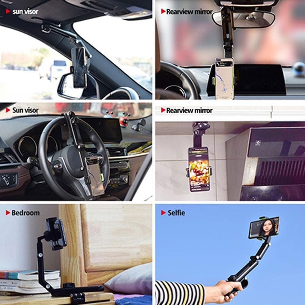 MultiHold: Rotatable & Retractable Car Phone Holder with 1080° Adjustable Clip for Dashboard & Sun Visor