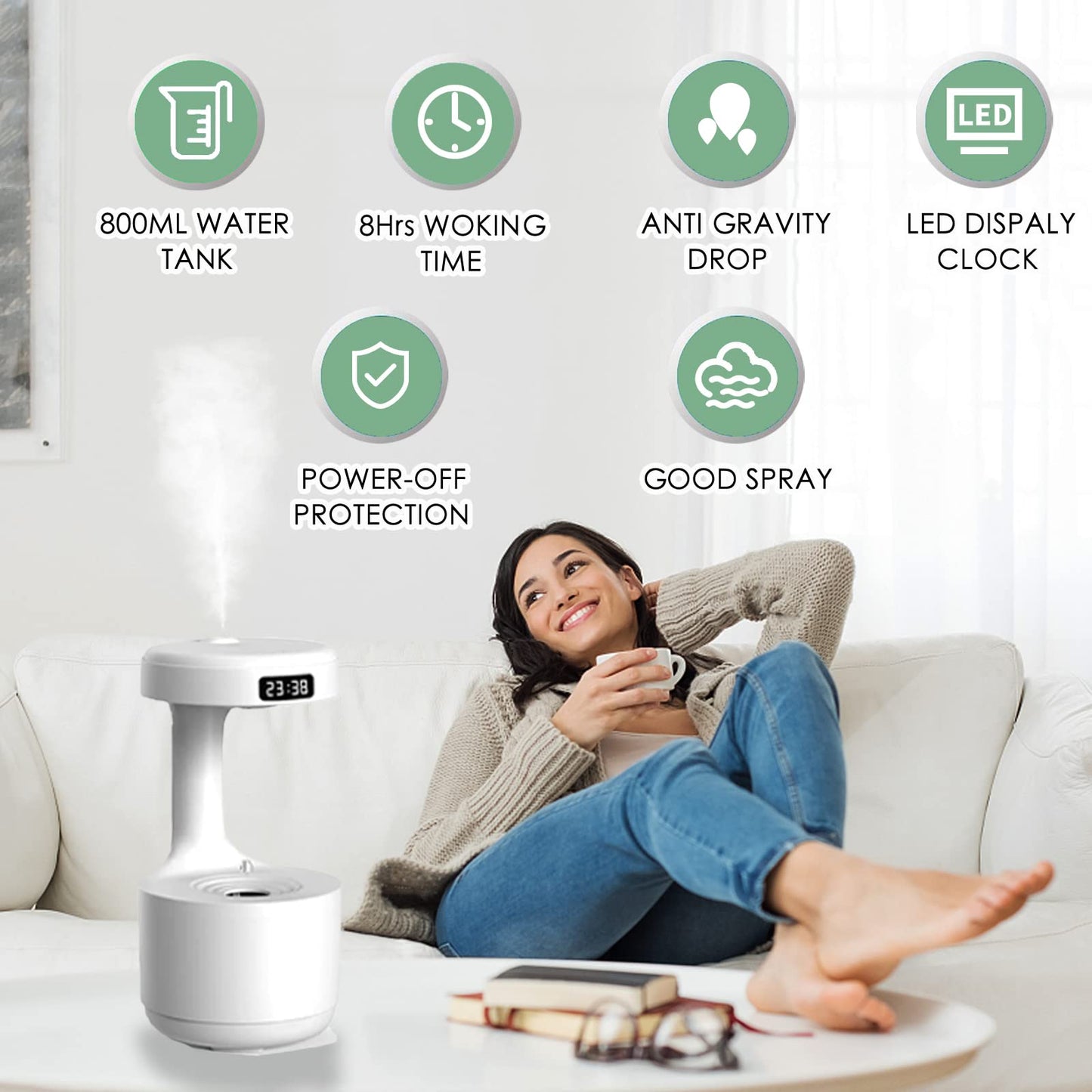 Mirage: The Illusion Anti-Gravity Humidifier with Floating Water Effect, LED Clock Display & Auto Shut-Off (800ml)