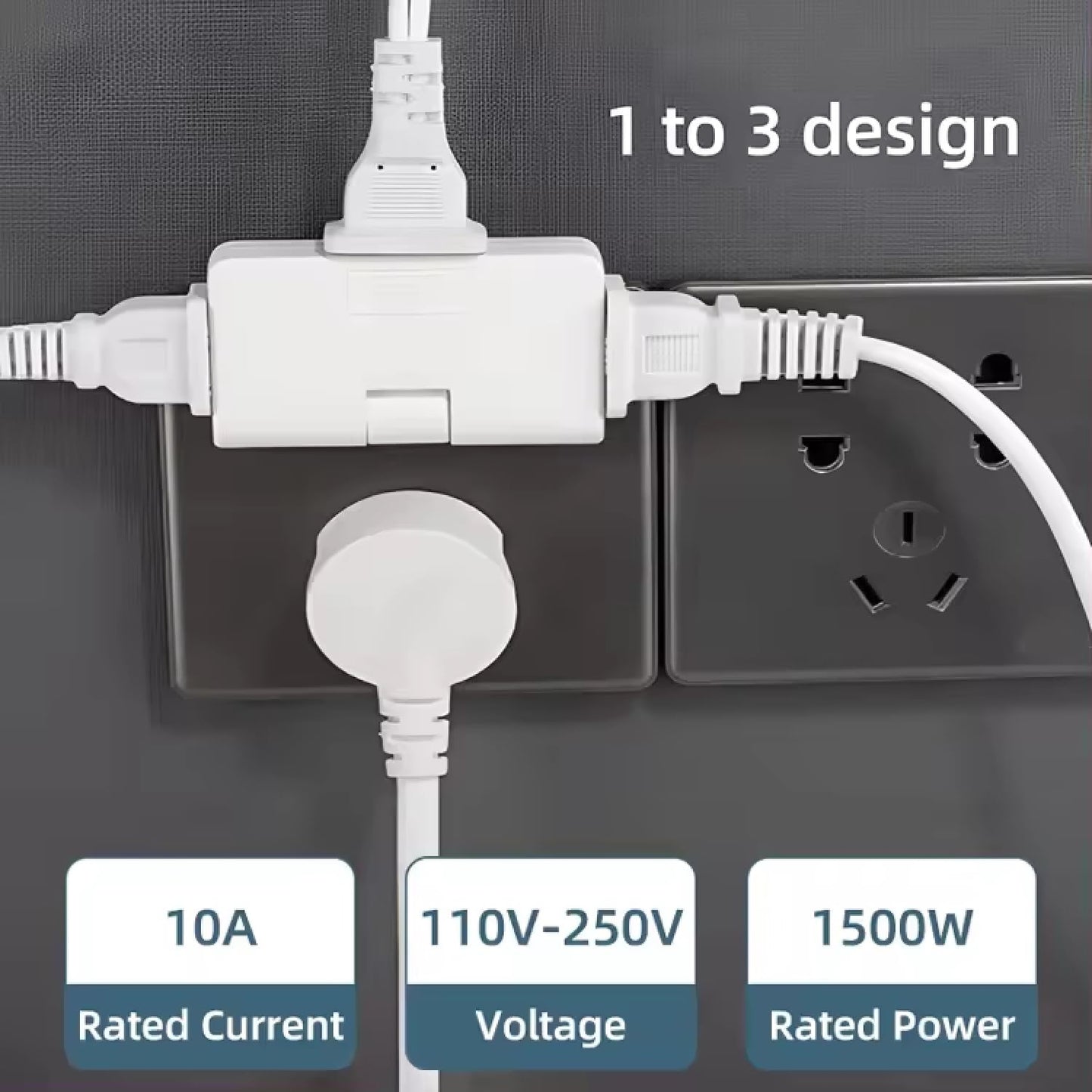 FlexiPlug: 2Pcs — 3-in-1 Foldable Plug Adapter with Dual Sockets, 180° Rotating Multiplug for Cramped Spaces, Travel, Desk & Daily Use