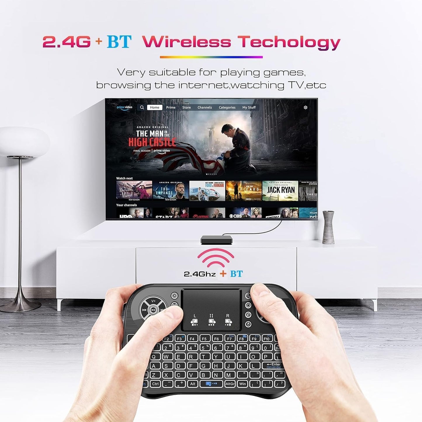 Keyboo: Mini Wireless Keyboard & Mouse with Bluetooth & USB Dongle, Rechargeable Backlit Remote for Smart TV, Android TV Box, PC & Mobile
