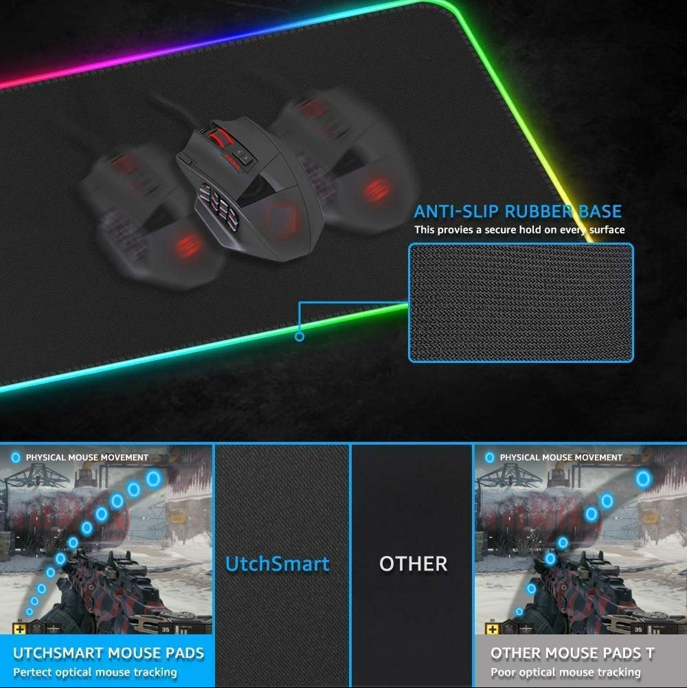 Phase: RGB LED Gaming Keyboard & Mouse Pad with Rollable Waterproof Surface, Large Size Nonslip LED Mat for Laptop, Desktop & Console Setups