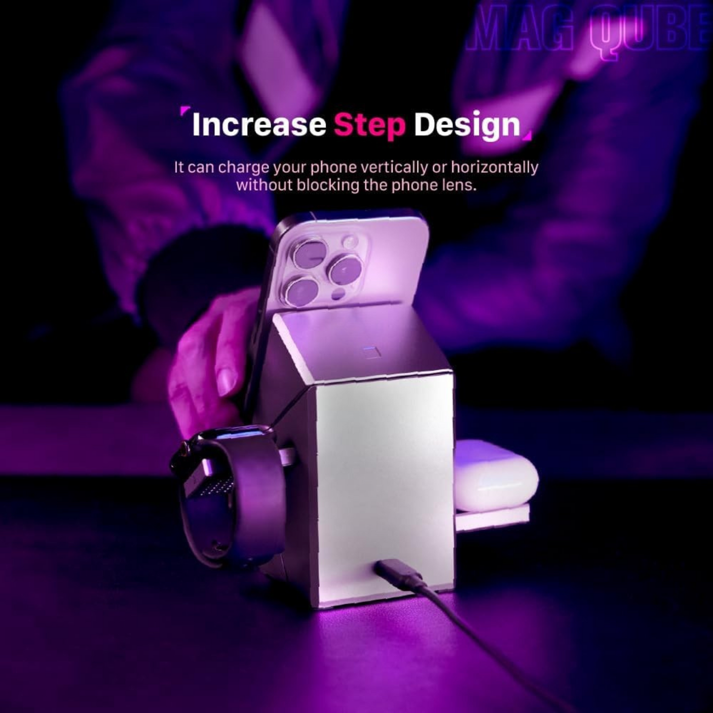 Orbix: 3-in-1 Qi2 Futuristic Magnetic Wireless Charging Station with 15W Fast Charging, MagSafe-Compatible Dock for iPhone, Apple Watch & AirPods