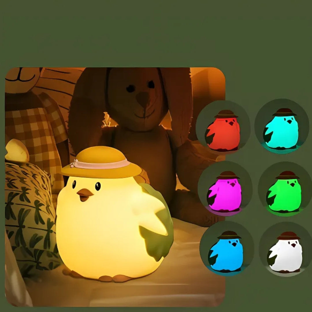 Chicklet: Cute Silicone Chicken & Lettuce RGB LED Night Lamp – Soft & Squishy Touch Light for Kids’ Bedroom, Nursery & Gifts