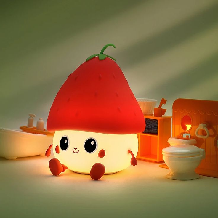 BerryBrite: Cute & Quirky Strawberry LED Nightlight with Touch Sensor, USB-C Charging & Adjustable Brightness Squishy Lamp
