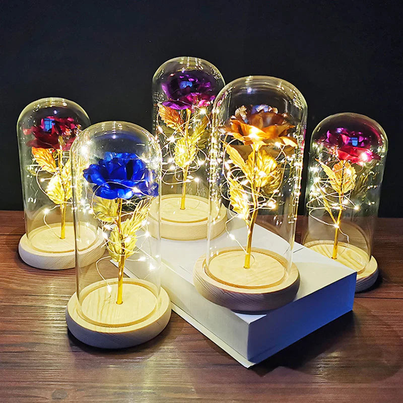 LoveBloom: Forever Glass Rose with Built-in Fairy Lights - Crystal Diamond Cut Rose for Romantic Gifting for Girlfriend & Home Décor