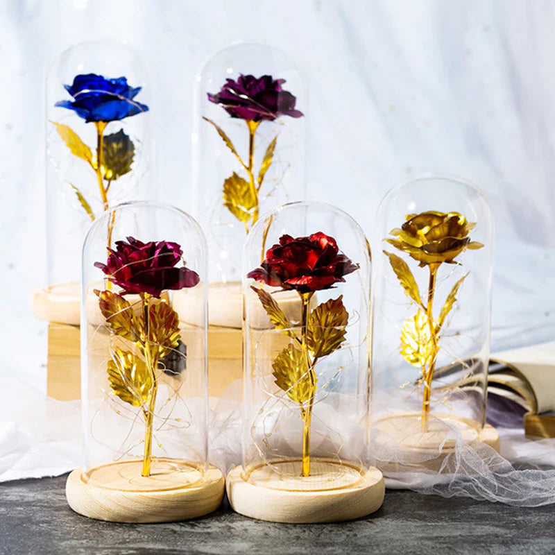 LoveBloom: Forever Glass Rose with Built-in Fairy Lights - Crystal Diamond Cut Rose for Romantic Gifting for Girlfriend & Home Décor