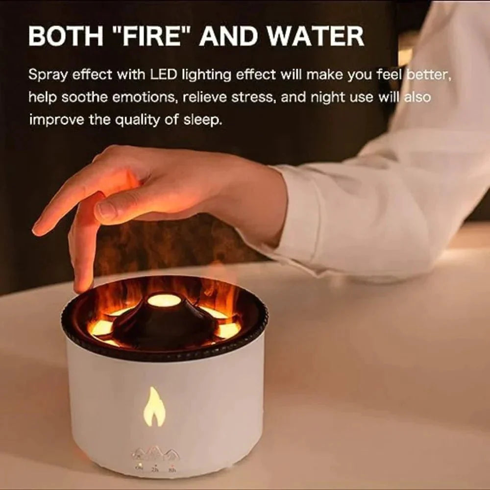Essence: Enchanting Volcano Humidifier & Aromatherapy Diffuser with Flame Effect, Cool Mist & Auto Shut-Off
