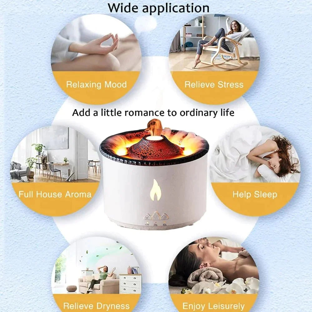 Essence: Enchanting Volcano Humidifier & Aromatherapy Diffuser with Flame Effect, Cool Mist & Auto Shut-Off