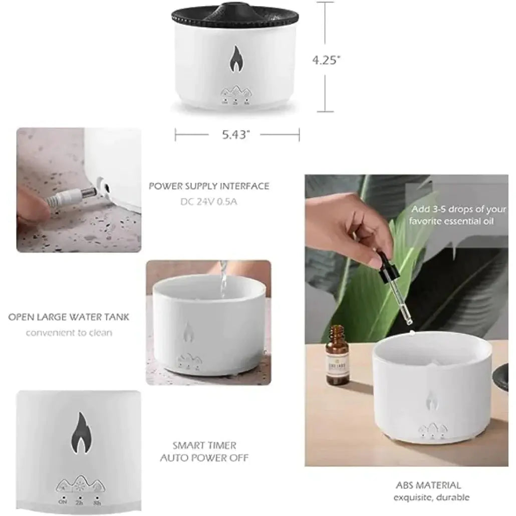 Essence: Enchanting Volcano Humidifier & Aromatherapy Diffuser with Flame Effect, Cool Mist & Auto Shut-Off