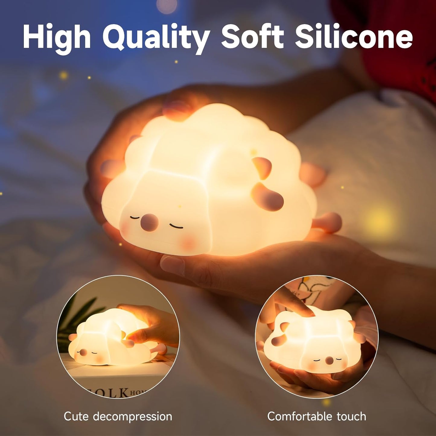 Wooly: Adorable Silicone Sheep Night Light – USB Rechargeable Soft LED Glow with Tap Control for Kids' Bedroom, Gifting & Cozy Bedside Décor