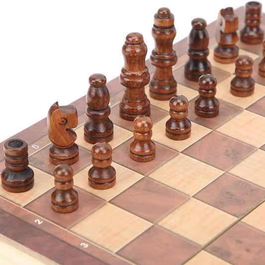 GoChess: Foldable Wooden Chess Board Set with Magnetic Pieces, Built-in Storage & Extra Queens (30 × 30 cm)