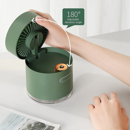 DeskChill: Portable 3-in-1 Mini Air Cooler & Table Fan with Mist Humidifier, USB Rechargeable & LED Night Light