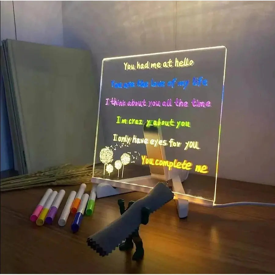 Gleam: LED Message Sketch Board & Night Lamp with Acrylic Dry Erase Surface, Stand & 13 Glow Pens for Home, Office & Gifting