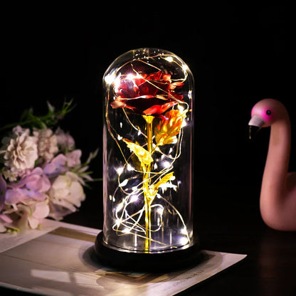 LoveBloom: Forever Glass Rose with Built-in Fairy Lights - Crystal Diamond Cut Rose for Romantic Gifting for Girlfriend & Home Décor