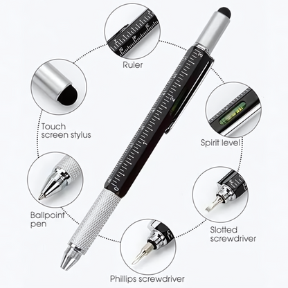 Mech: 5-in-1 Multifunction Tool Pen, Ballpoint Pen with Screwdriver, Touch Stylus, Ruler, Spirit Level & Multi-Tool Functions for Everyday Use & Gifting