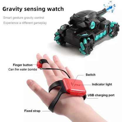 Tanko: RC Battle Car with Gesture Control & 360° Rotating Turret, Water Bullet Shooting, 4WD, High-Speed Drift & Rechargeable Battery
