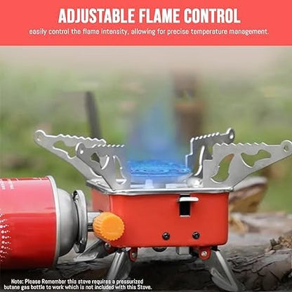 FlameX: Portable & Foldable Windproof Butane Camping Stove with High Heat Output for Outdoor Cooking, Hiking & Adventures