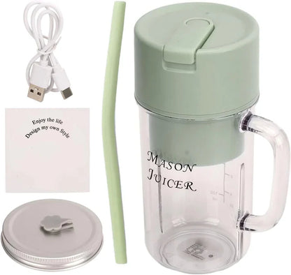 Blendy: Mason Jar Portable Smoothie Blender & Juicer USB Rechargeable with Handle, Straw & Easy-Cleaning