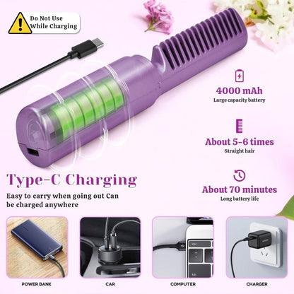 EasyStraight: Cordless Hair Straightening Comb with 3-Heat Settings, Rechargeable & Auto Shut-Off for Smooth Styling Anywhere