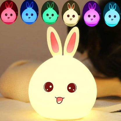 Bunny: Adorable Silicone Bunny Night Light with 7-Color Tap LED Glow, USB Rechargeable & Soft Lighting for Kids’ Room & Gifting