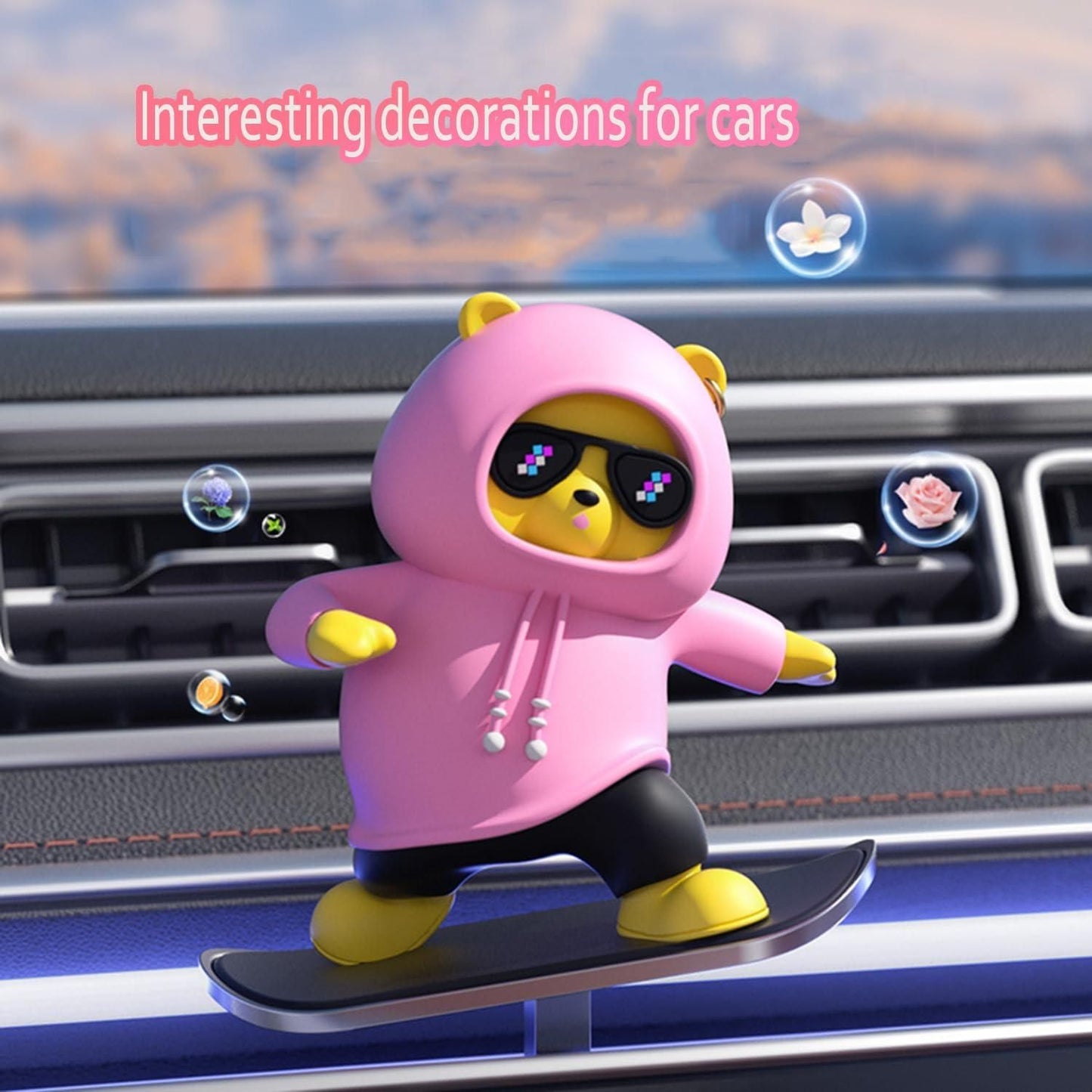 SkateMate: Skater Bear Dashboard Ornament with Fun Pulley Design for Car Interior Décor & Gifts