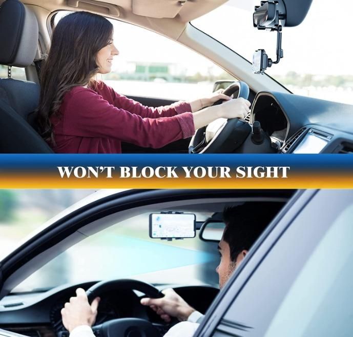 MirrorGrip: 60° Rotating Rearview Mirror Phone Holder with Anti-Shake Cradle & Adjustable Mount for Safe Driving
