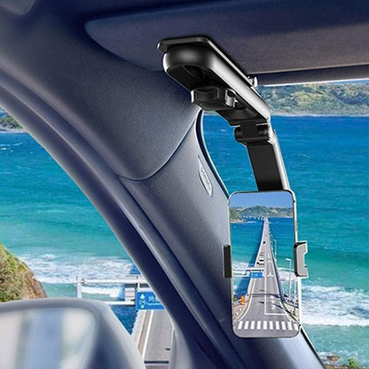 MultiHold: Rotatable & Retractable Car Phone Holder with 1080° Adjustable Clip for Dashboard & Sun Visor