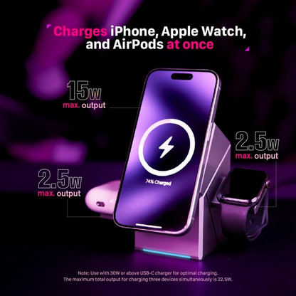 Orbix: 3-in-1 Qi2 Futuristic Magnetic Wireless Charging Station with 15W Fast Charging, MagSafe-Compatible Dock for iPhone, Apple Watch & AirPods