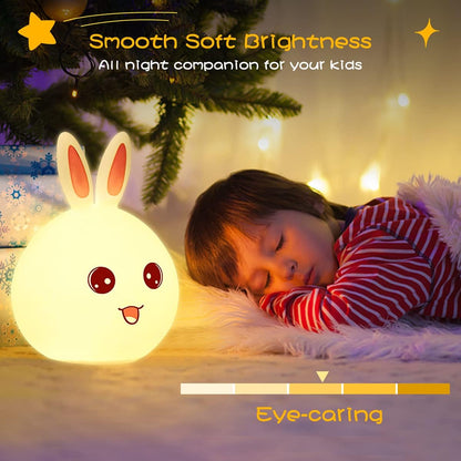 Bunny: Adorable Silicone Bunny Night Light with 7-Color Tap LED Glow, USB Rechargeable & Soft Lighting for Kids’ Room & Gifting
