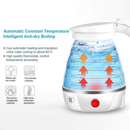FlexiKettle: Foldable Electric Silicone Kettle with Fast Boiling, 600ml Capacity & Boil-Dry Protection for Travel & Home Use
