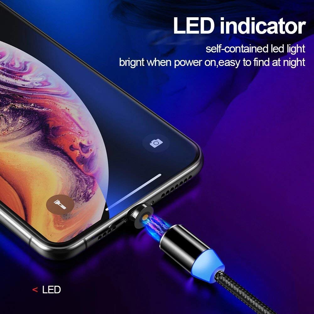 Travo: 3-in-1 Magnetic Fast Charging Cable with Status Light, 360° Swivel Head, Type-C, Micro USB & lightning Connectors