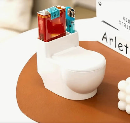 Relief: WC-Shaped Multi-Function Ashtray with Storage & Built-In Holder for Home, Office & Outdoor Use