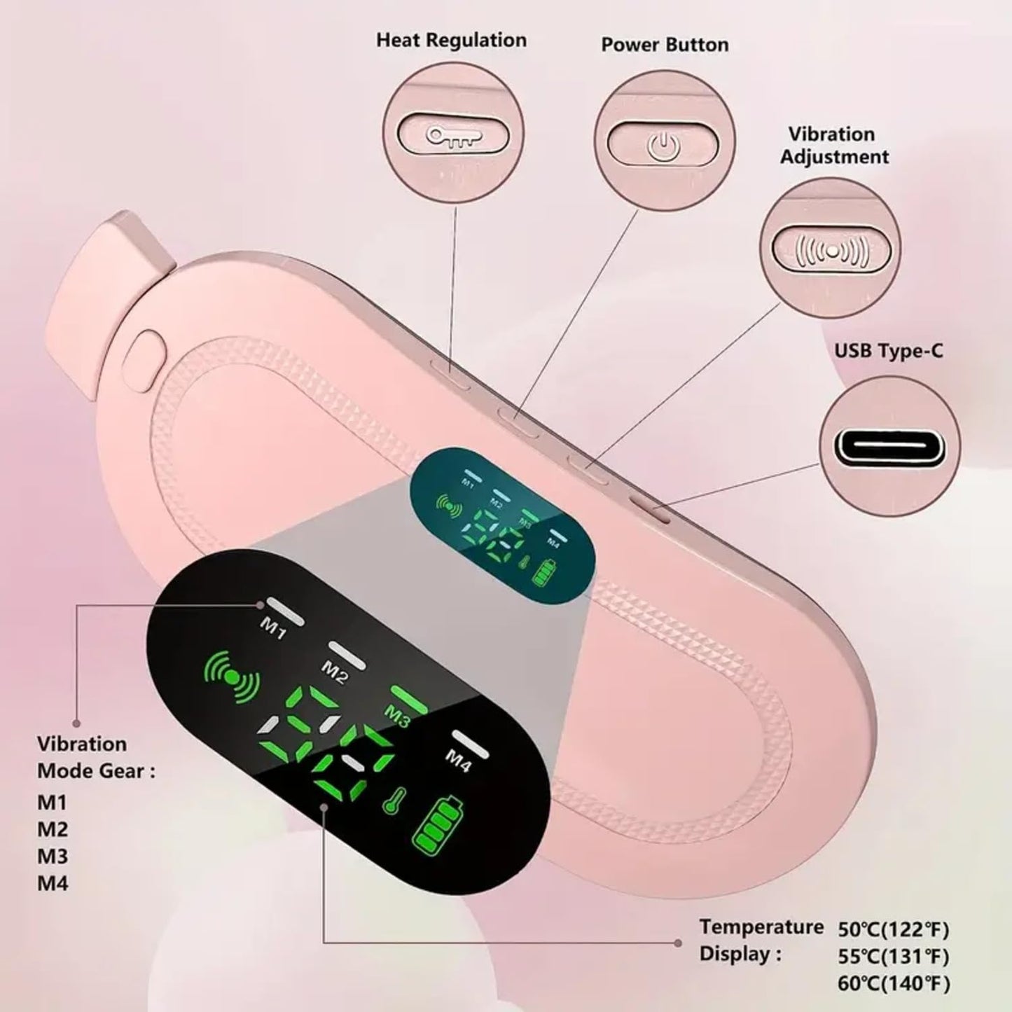 HeatEase: Portable Cordless Menstrual Heating Pad & Massage Belt with Adjustable Heat & Vibration for Period Pain Relief