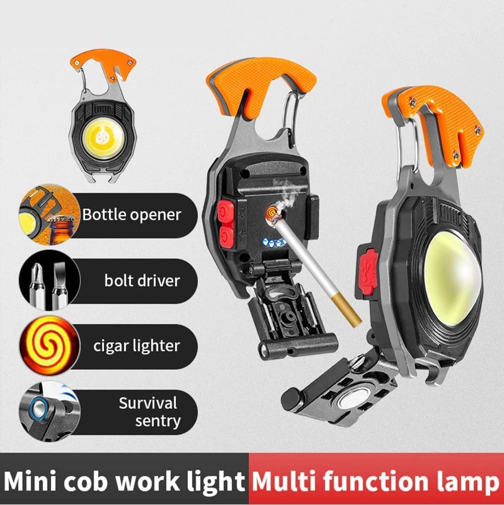 Glowbit: Ultimate 9-in-1 COB Keychain LED Work Light with Magnetic Back, Lighter, Bottle Opener, Screwdriver, Whistle, Seatbelt Cutter, Foldable Stand & Carabiner with USB-C Charging