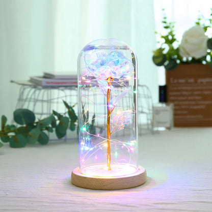 LoveBloom: Forever Glass Rose with Built-in Fairy Lights - Crystal Diamond Cut Rose for Romantic Gifting for Girlfriend & Home Décor